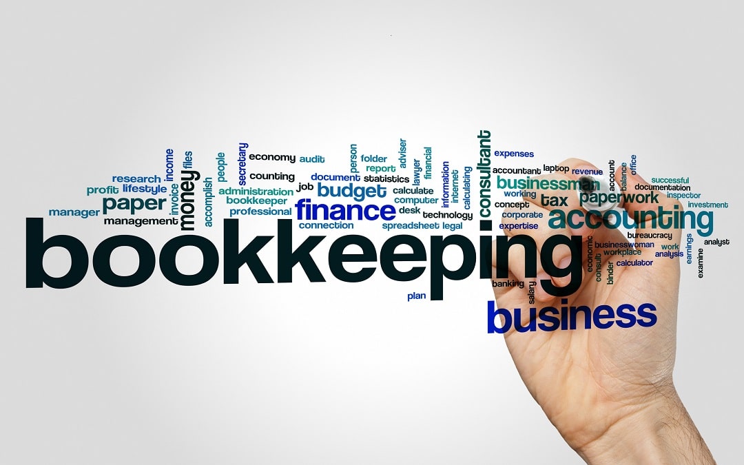 Bookkeeping word cloud concept on grey background