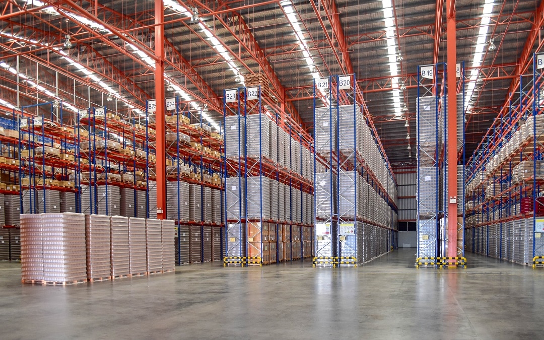 Large distribution warehouse full of stack on rack system