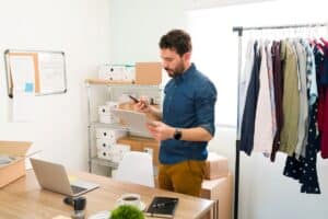 ecommerce seller calculating and filling form